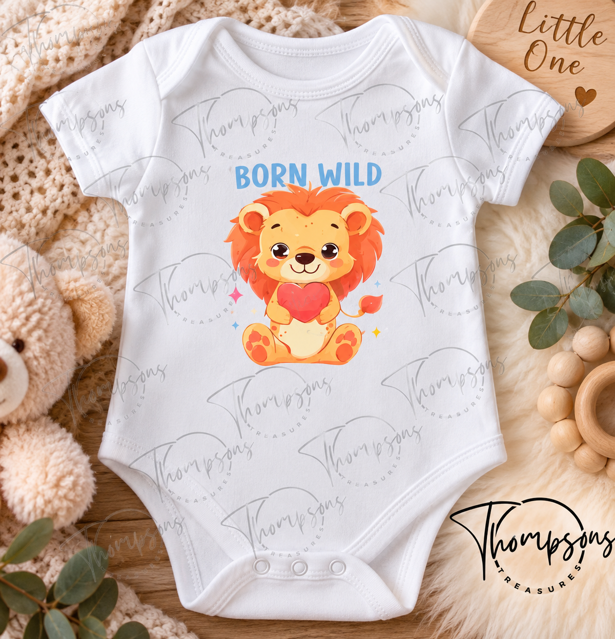 Born Wild Lion Baby Bodysuit – 3–6 Months