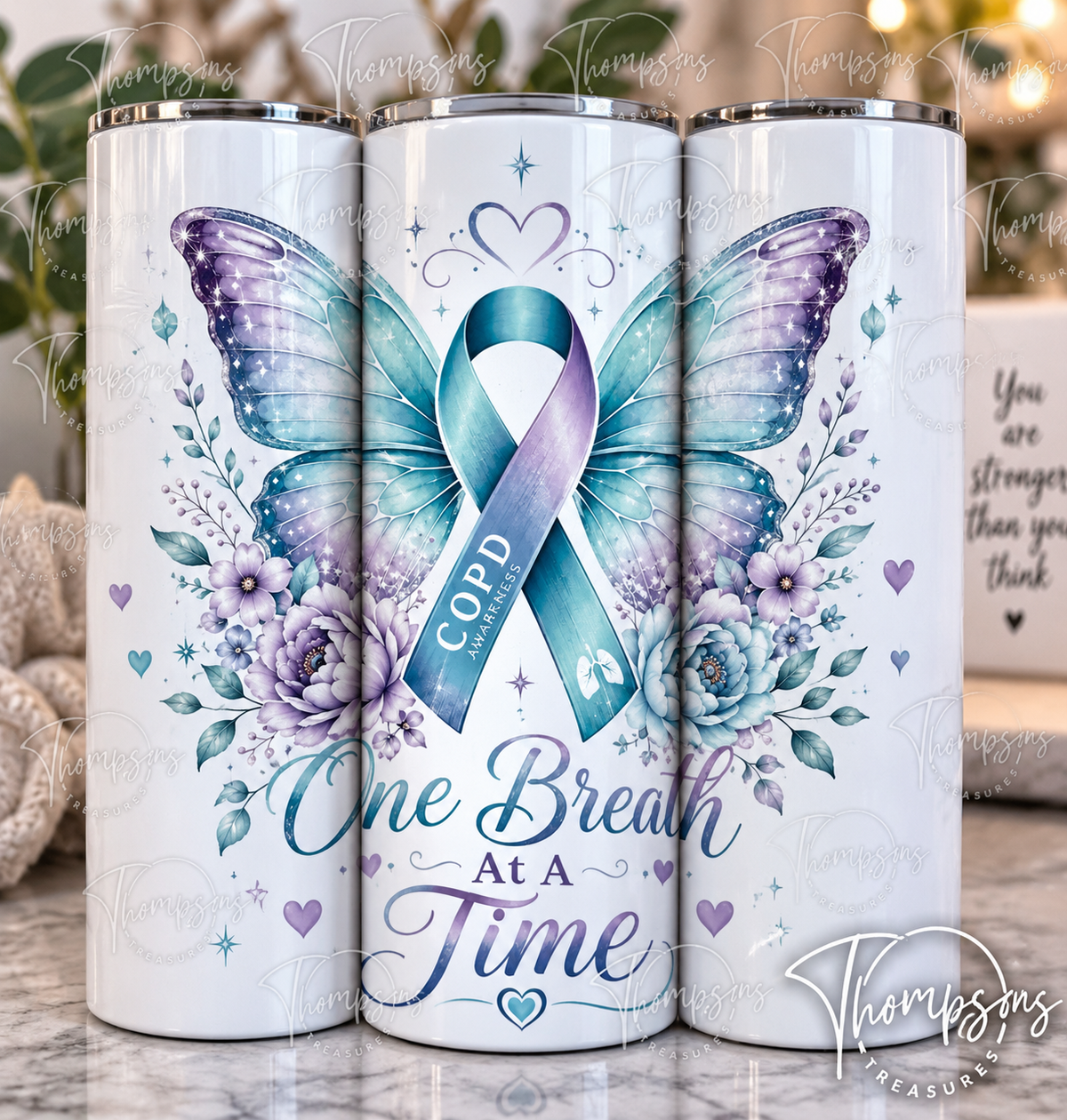 One Breath at a Time COPD Butterfly Tumbler – Optional Name Personalisation