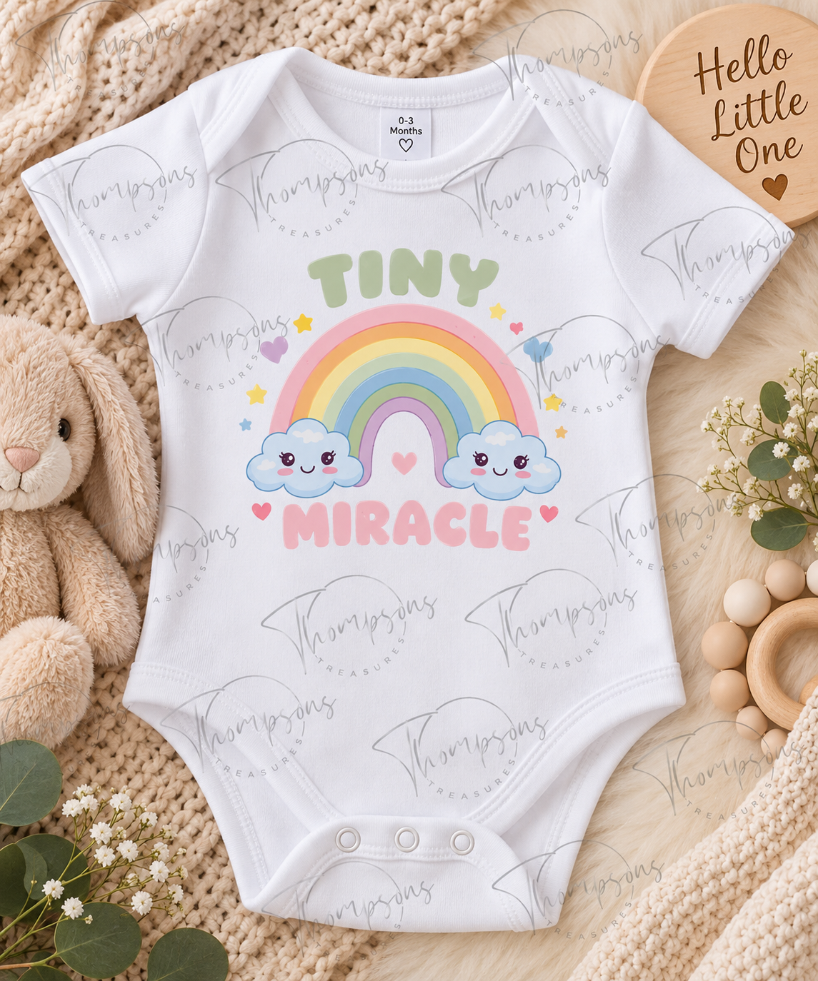 Tiny Miracle Rainbow Baby Bodysuit – 0–3 Months