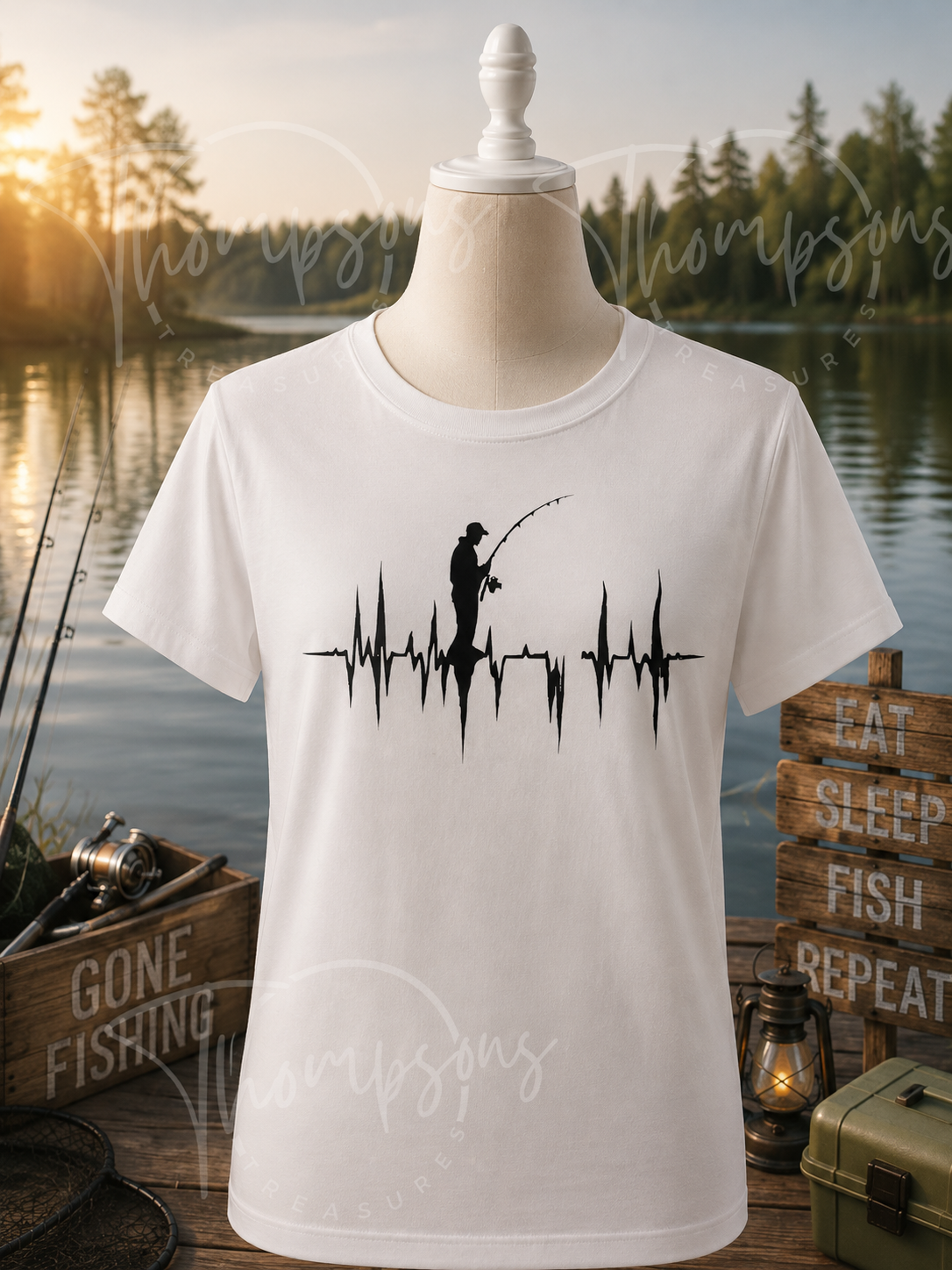 Men’s Fishing Heartbeat T-Shirt – Size Small