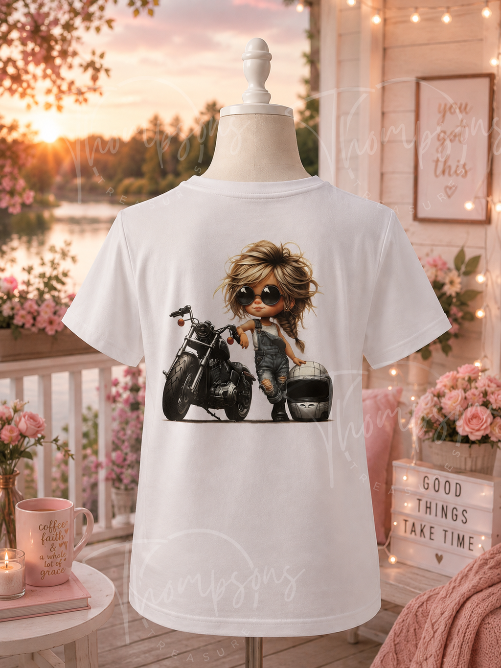 Women’s Biker T-Shirt – Front & Back Print – Size Medium