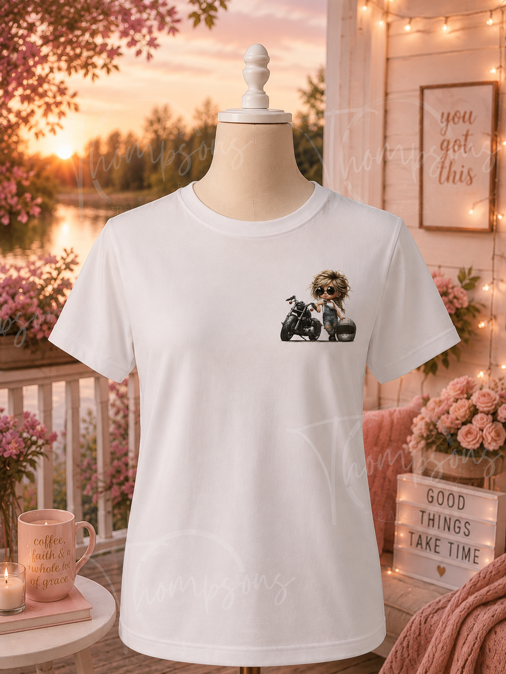 Women’s Biker T-Shirt – Front & Back Print – Size Medium